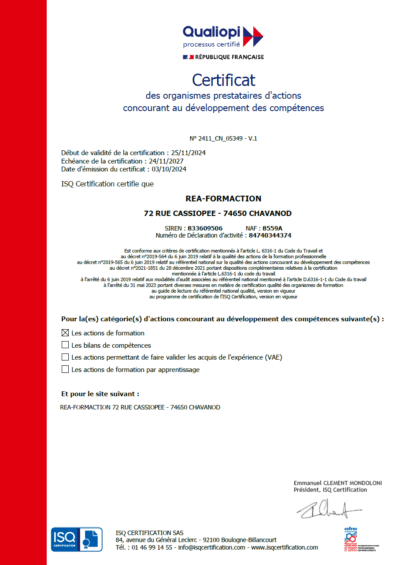 le centre de formation Réa-Active est certifié Qualiopi